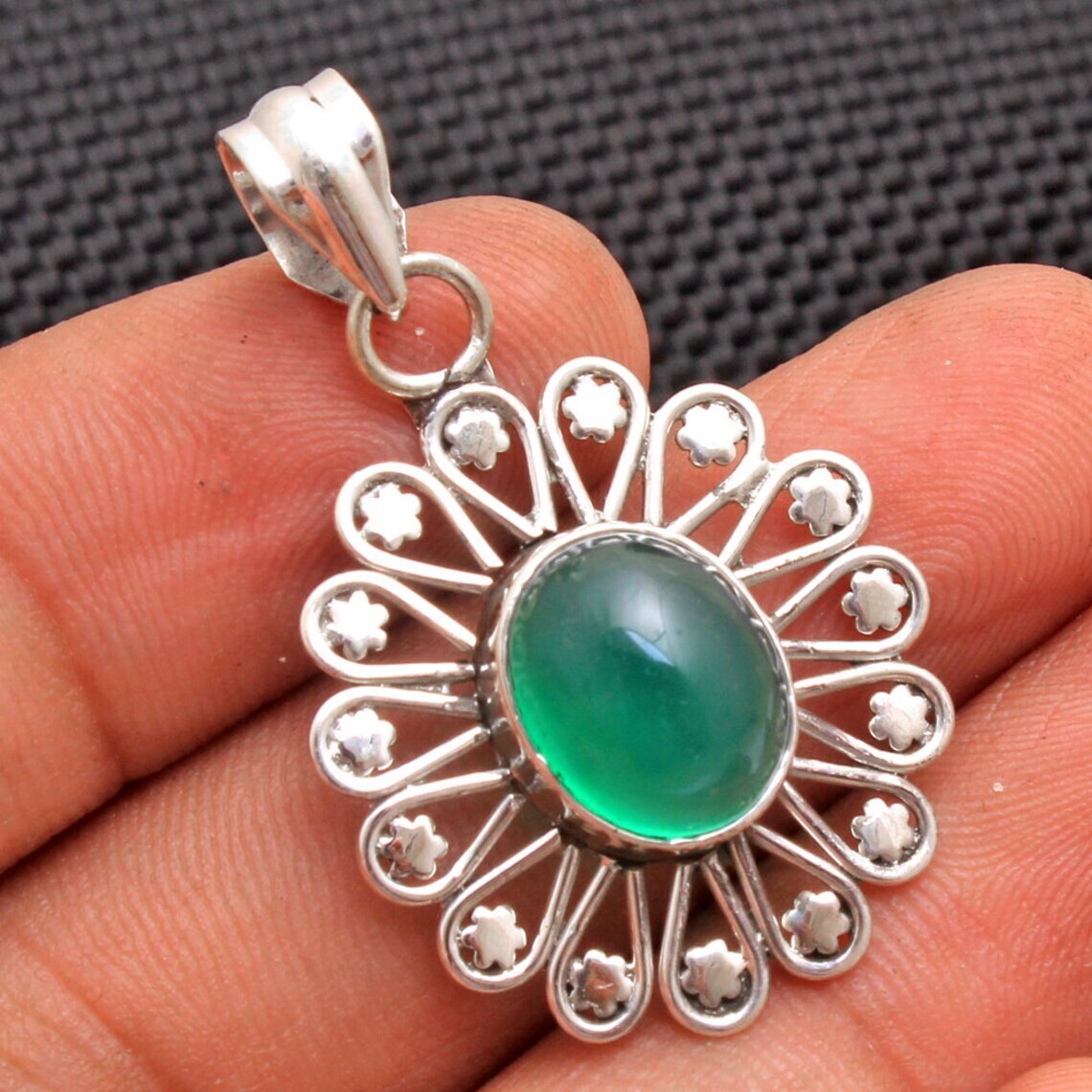 Green Onyx Gemstone Pendant 925 Sterling Silver,Designer Jewelry Gift for Him