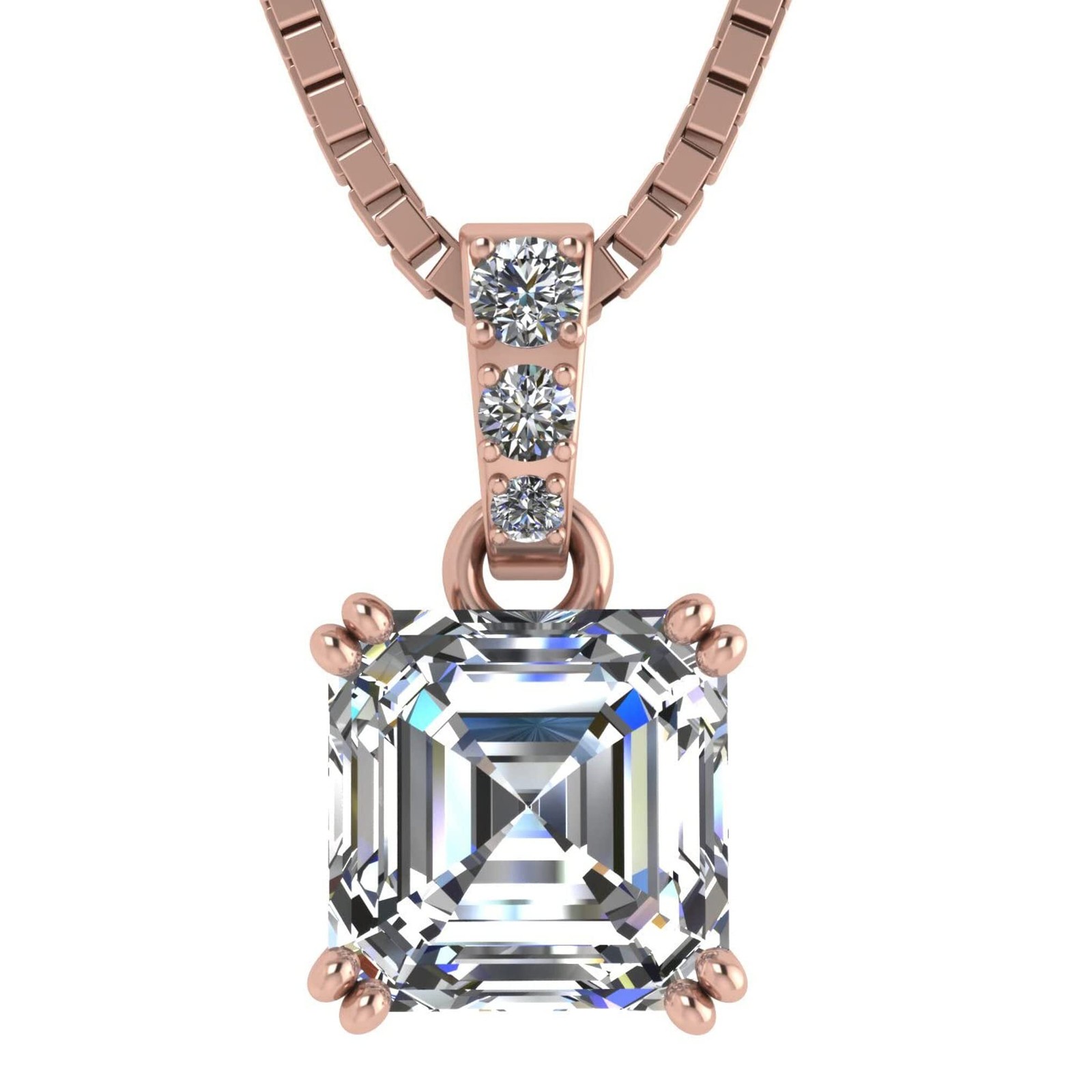 Rose Gold Plated Silver Solitaire Necklace With 2 CTW Asscher Cut Cubic Zirconia