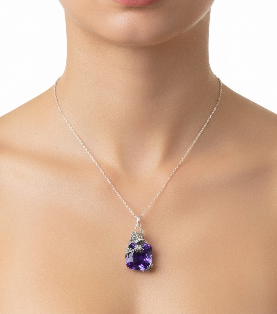 Amethyst Dragon Pendant Necklace