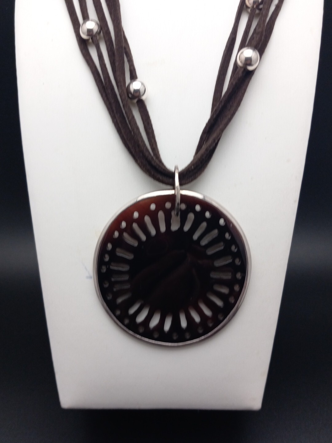 SILPADA Retired 925 Sterling Silver Brown Suade Pen Shell Pendant Necklace