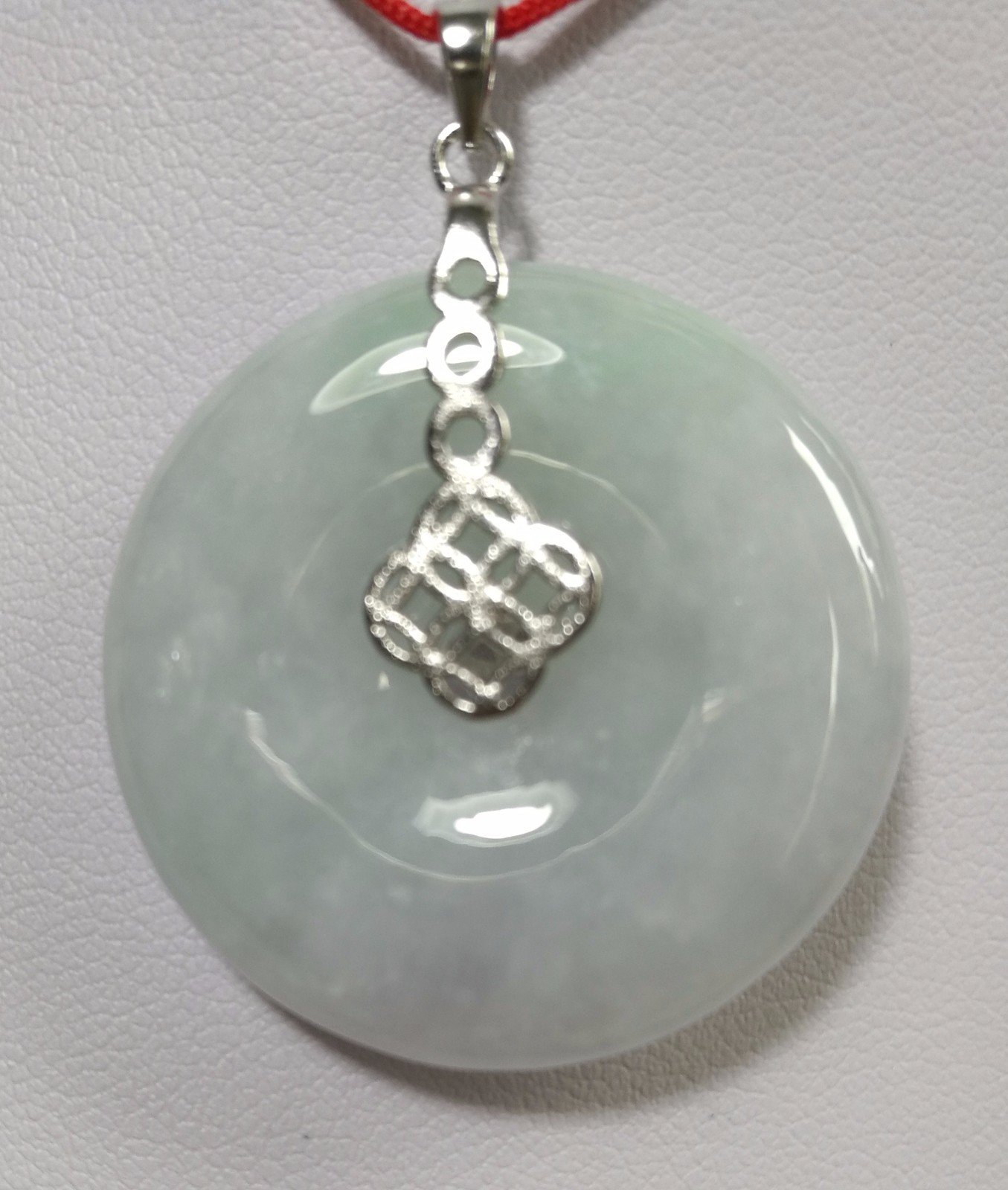Genuine Grade A Myanmar Jadeite jade harmony ( 平安）Pendant in silver Dia30mm