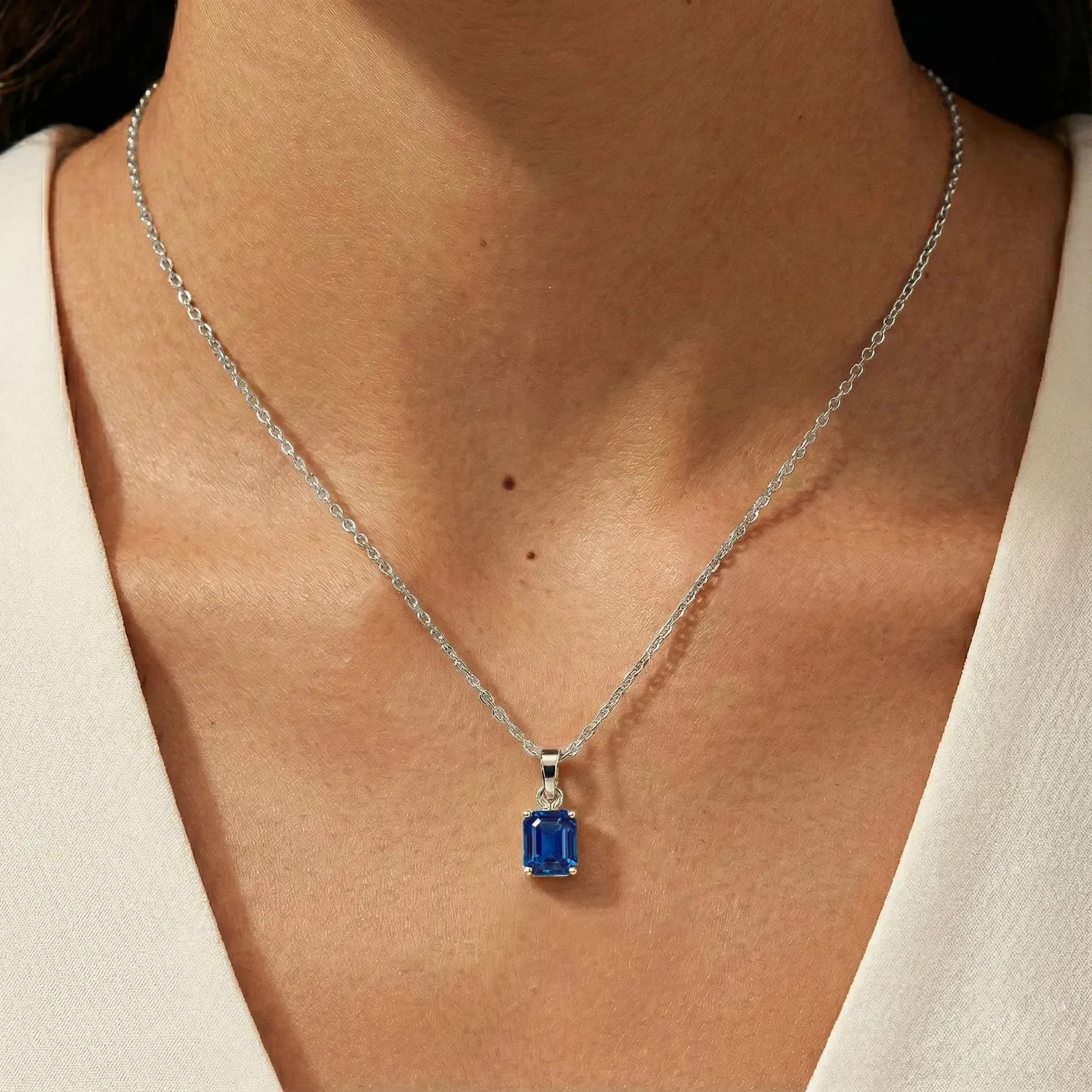 4.00 Ct Emerald Cut Natural Sapphire Diamond Gorgeous Pendant 14K White Gold