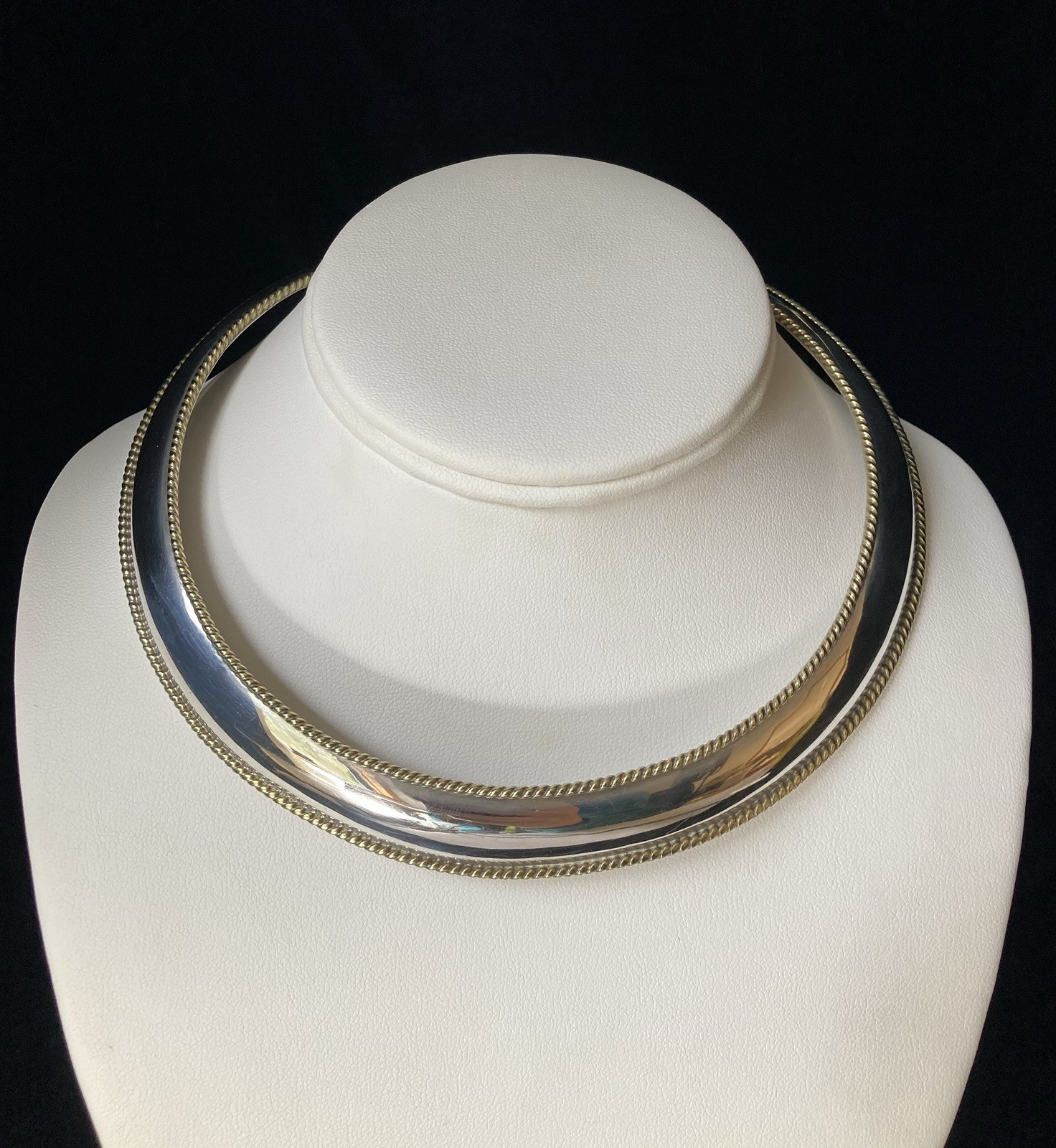 Gold Color Rope Detail Polished Sterling Silver 925 Choker Collar Necklace 53g