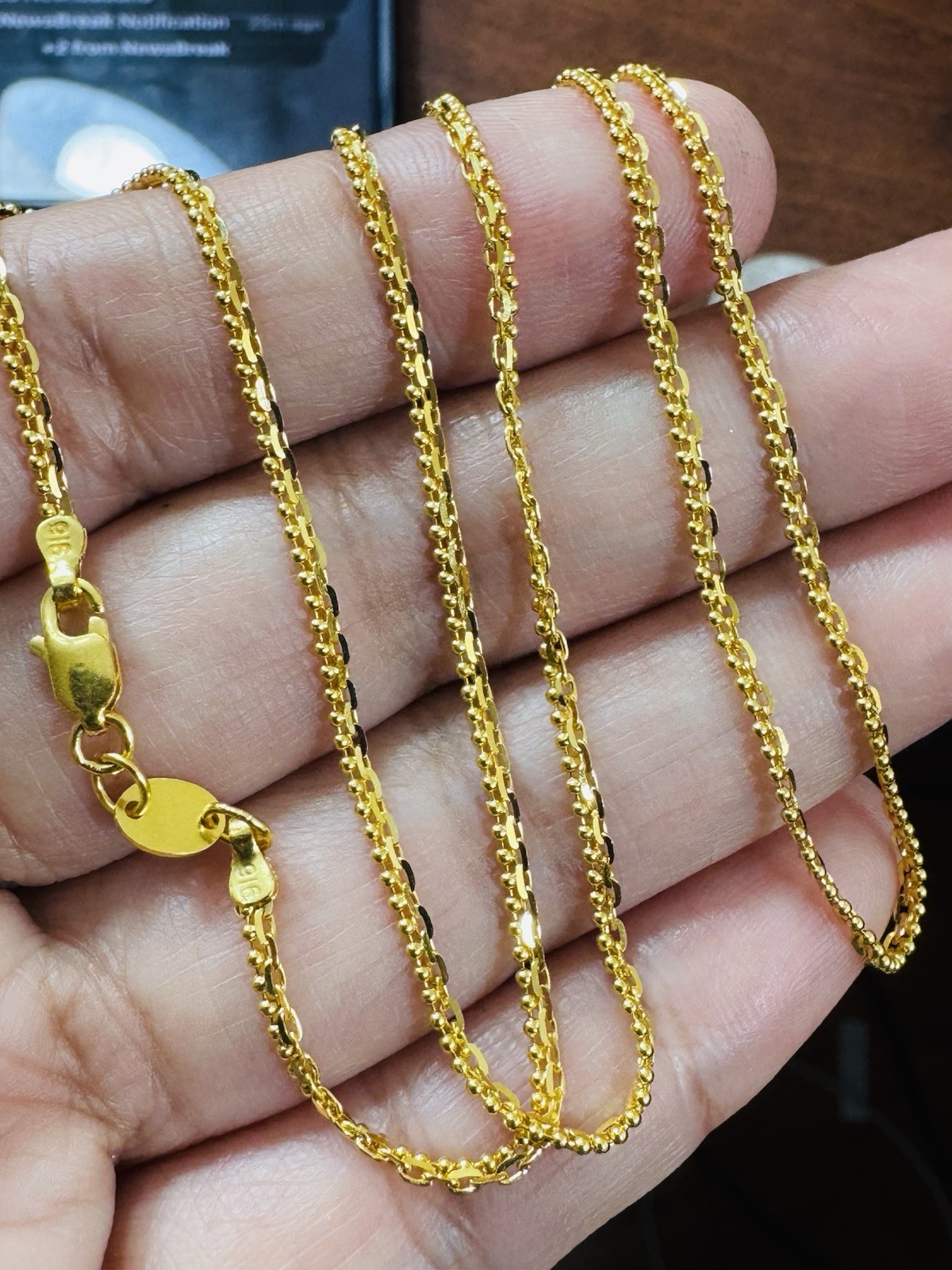 22K 916 Pure Fine Real Dubai Gold Chain Necklace 20” Inch 1.5mm 5.6g