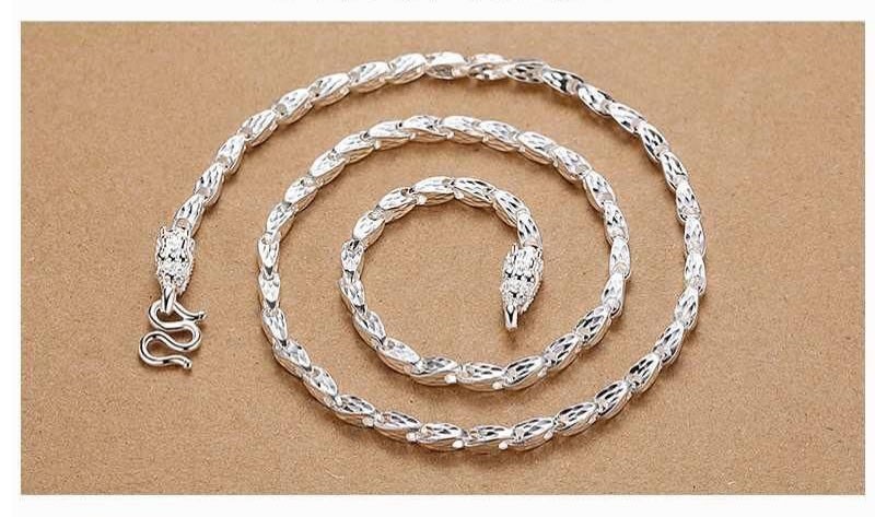 Solid 999 Sterling Silver Rope Chain Mens Necklace 8mm Domineering dragon head