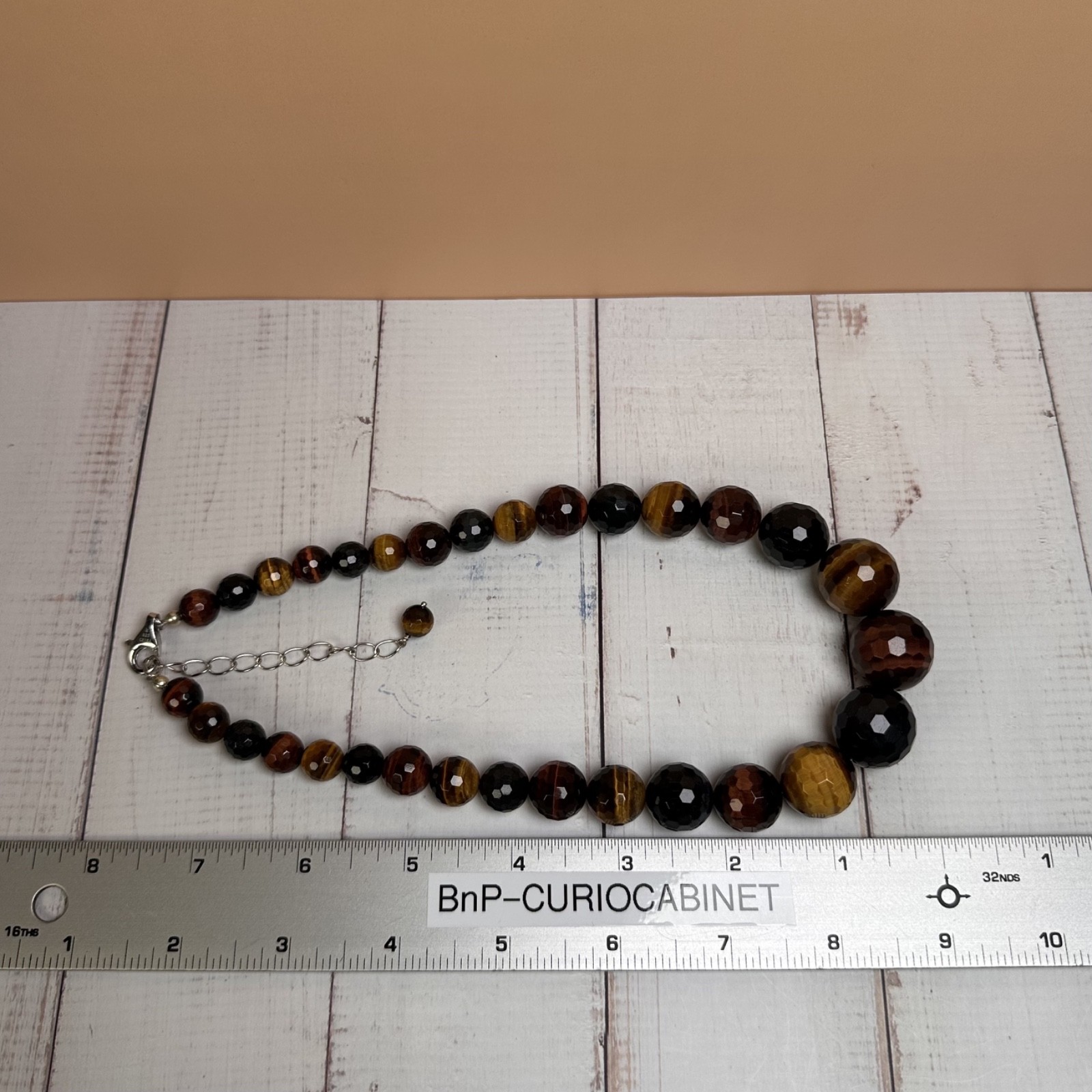 Faceted Multi Color Tiger’s Eye Graduated Bead Necklace 925 Sterling Silver