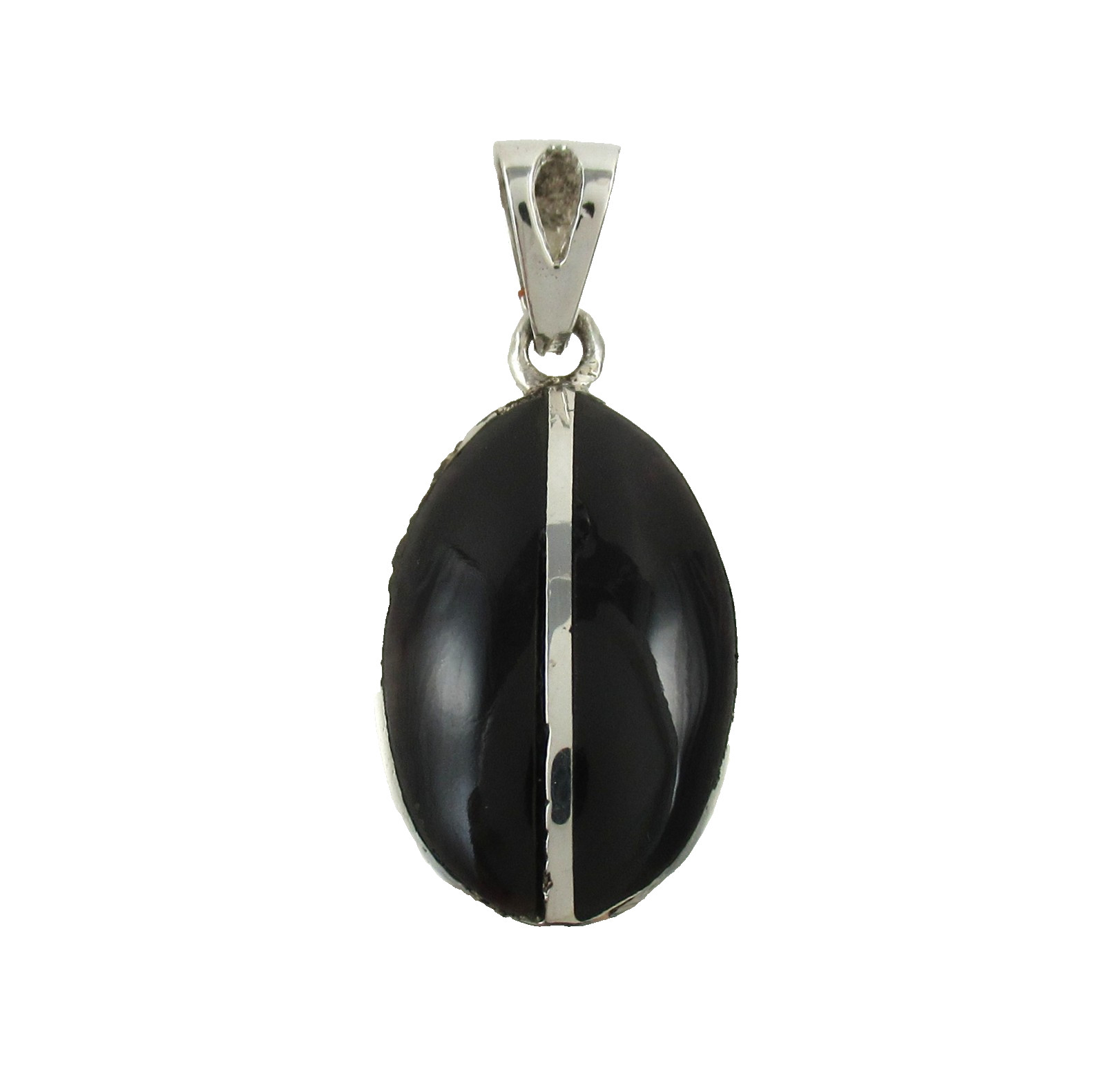 .925 Sterling Silver Black Onyx Pendant Hand Made Artisan Modernist Style