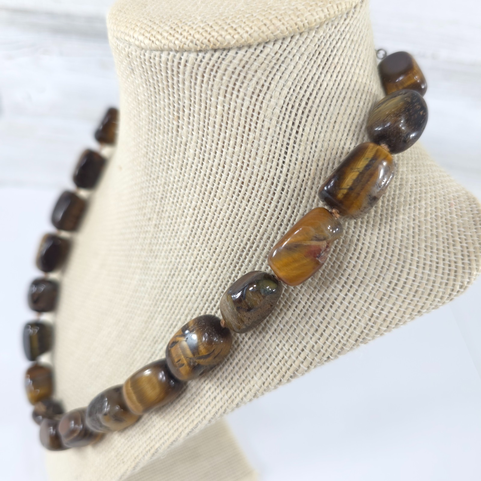 TIGER’S EYE NATURAL GEMSTONE NECKLACE WITH STERLING SILVER .925 20 in 110gr …