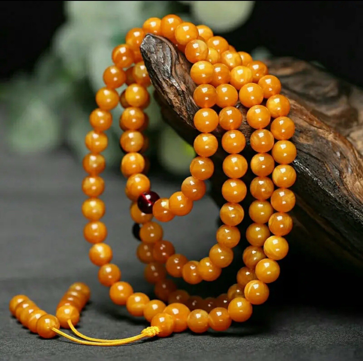 Natural Old Beeswax Bracelet 108 Chicken Oil Yellow Beads Necklace 8MM
