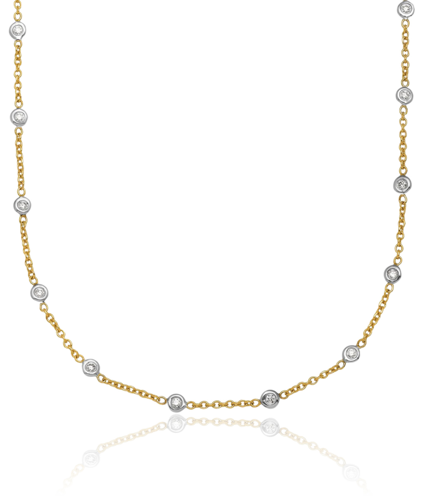 14K Solid Two Tone Gold 0.32 ct Lab Created Diamond 1.25mm Dainty Station Cable