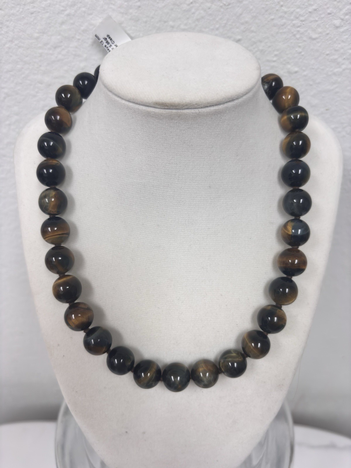 Genuine Tigers Eye Hand Knotted 18” Necklace With Sterling 925 Claw Clasp
