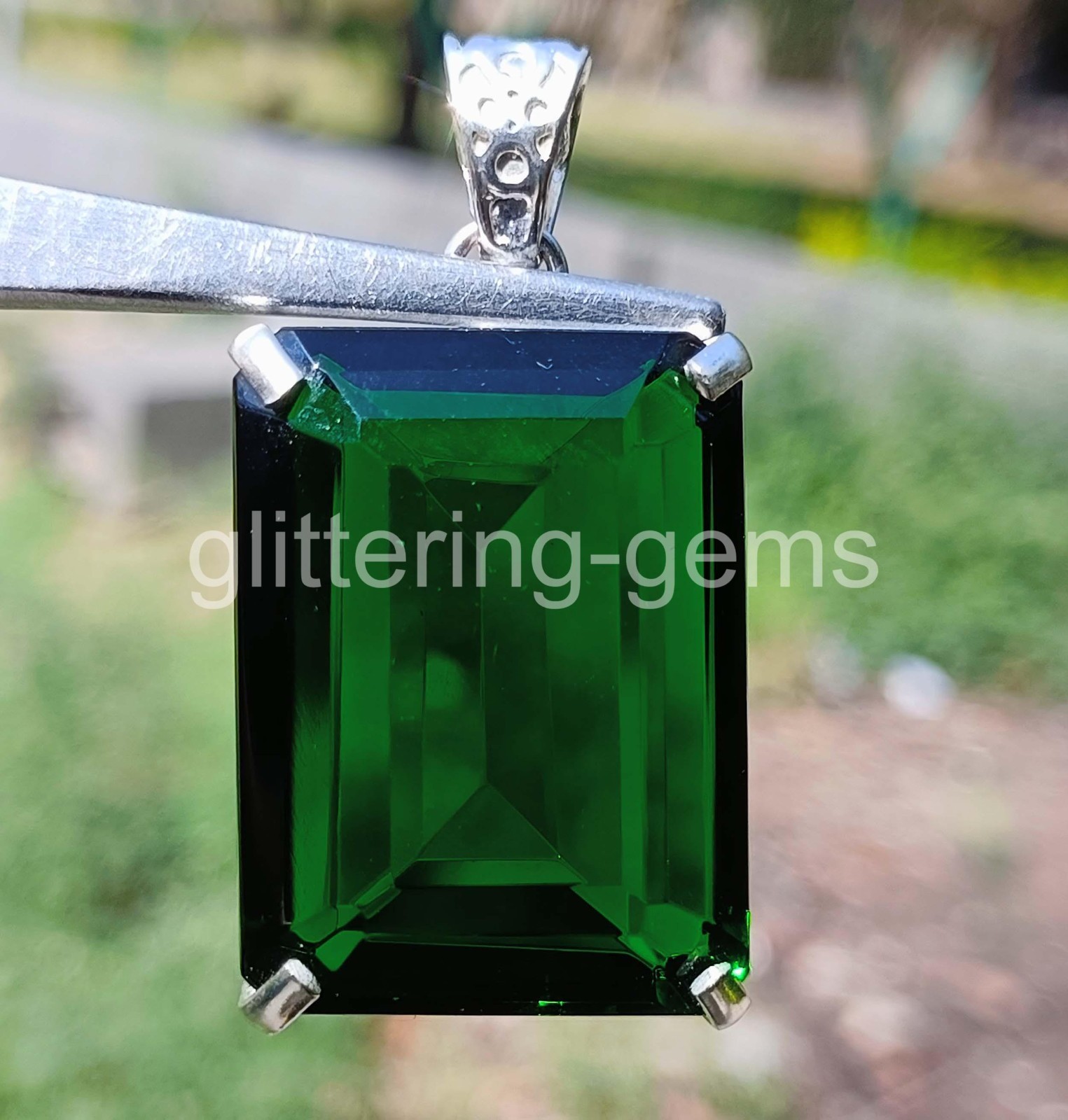 96.75 Ct Natural Green Emerald Pendant Emerald Shape IGL Gems 925 Silver 6AHQ