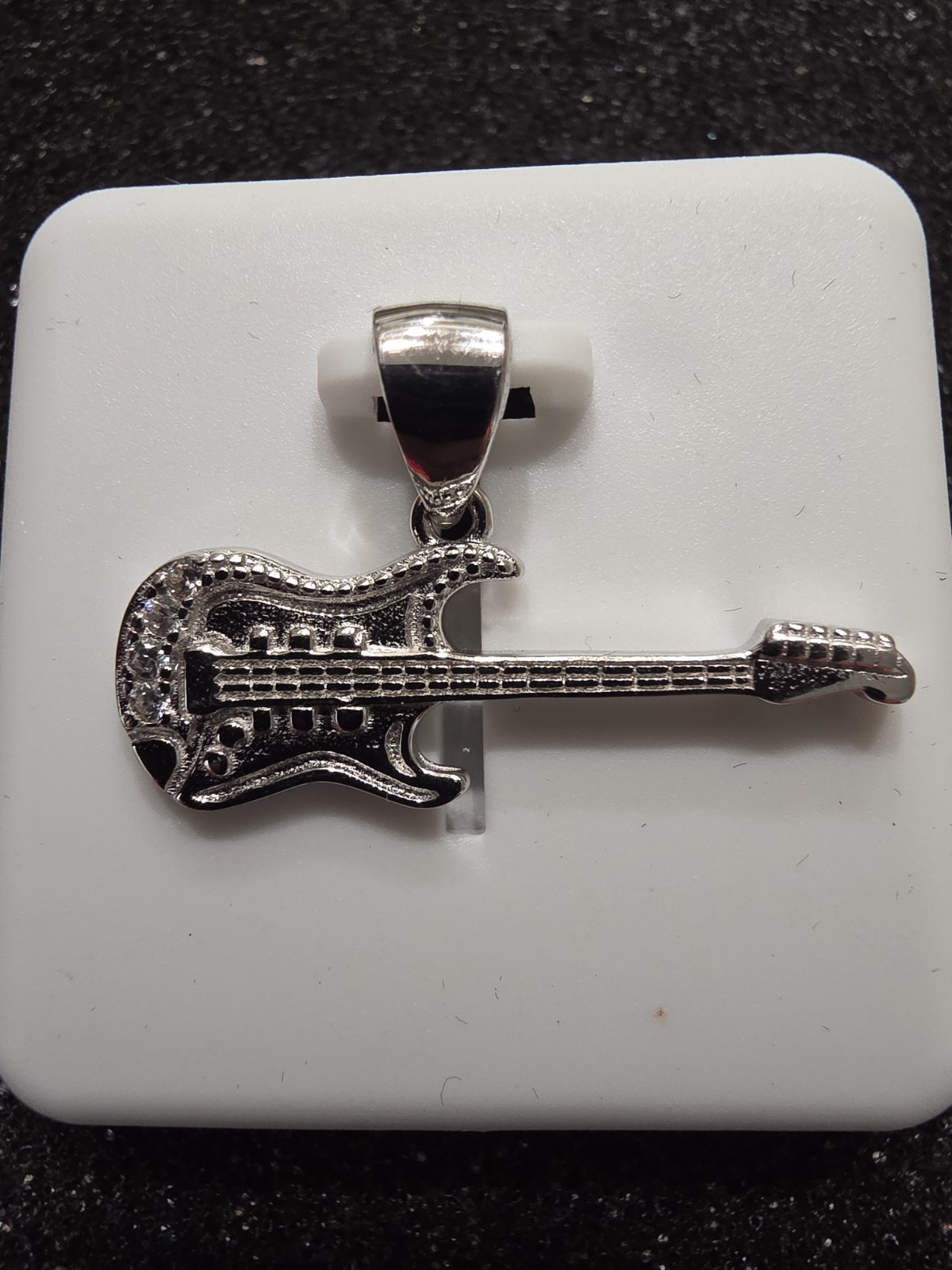 Guitar Pendant, 0.05ctw Color D VVS1 Moissanite, Solid 925 Sterling Silver