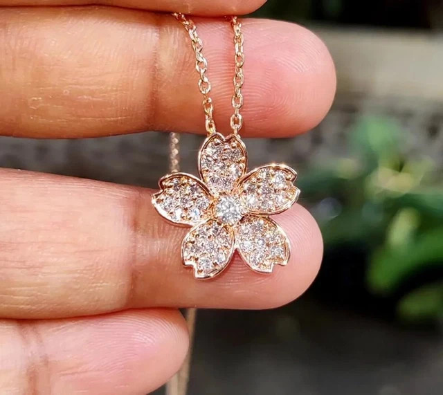 Flower Pendant 2Ct Round Cut Lab Grown Diamond 14K Yellow Gold Plated Silver