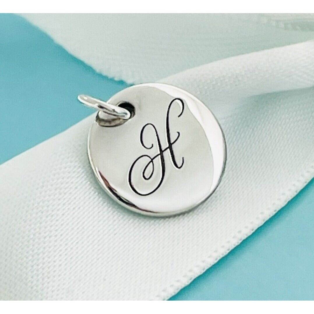 Tiffany Silver Letter H Alphabet Initial Round Circle Notes Charm Pendant