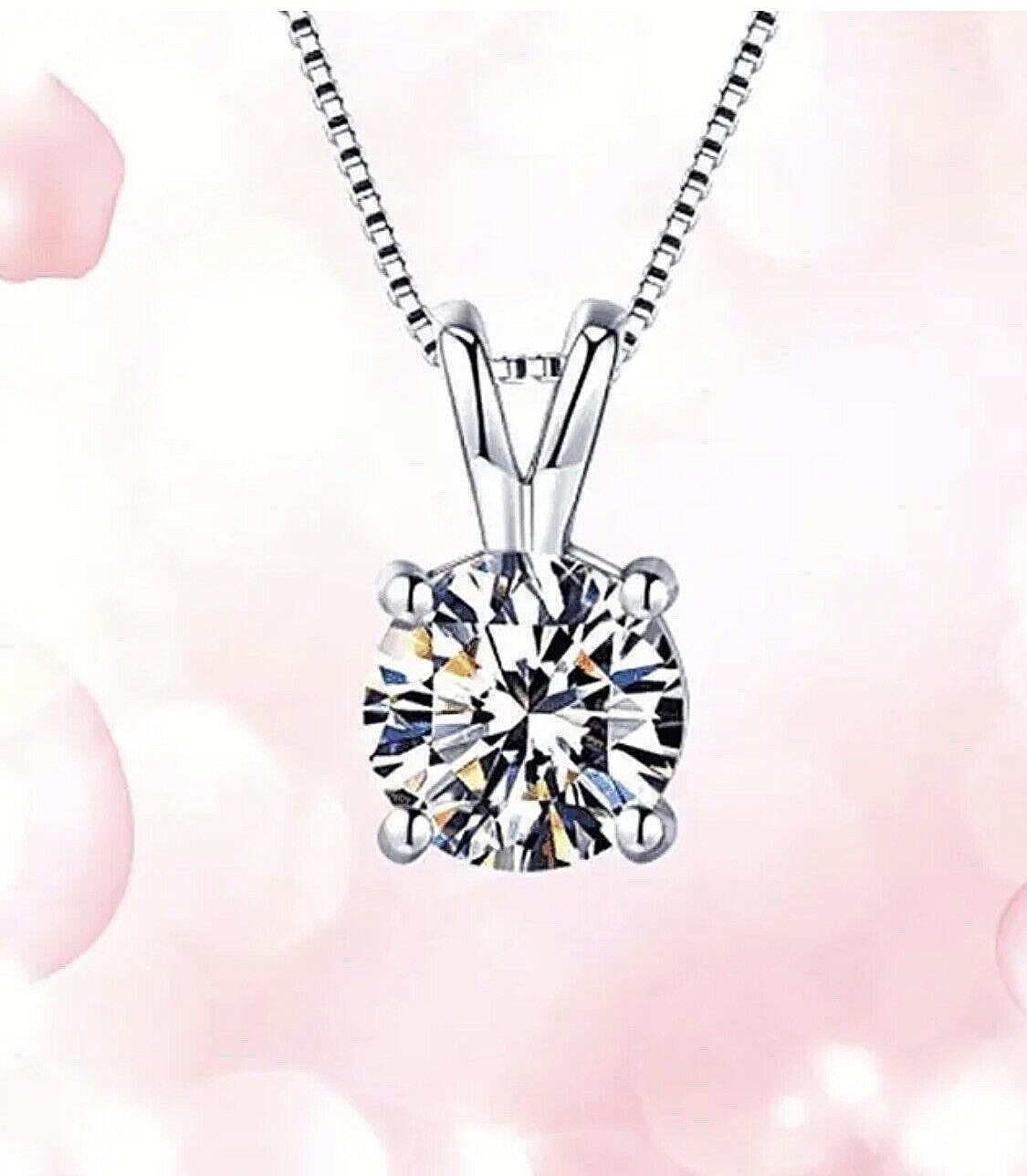 NEW 1 Carat Certified Moissanite Solitaire Necklace Solid 14K White Gold $695.00