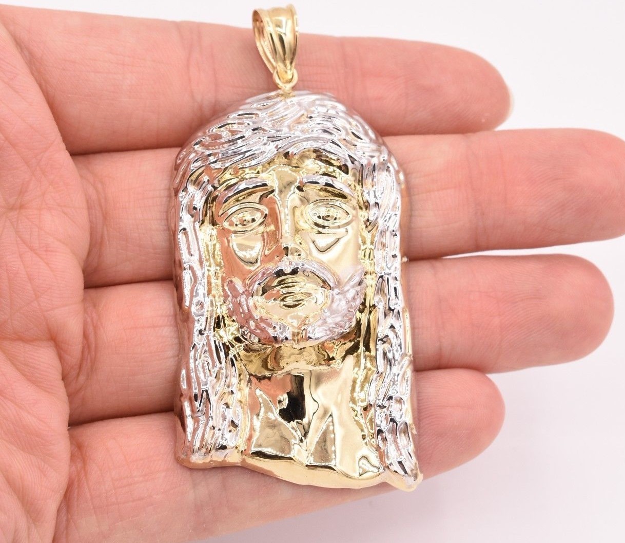 3″ Huge Men’s Diamond Cut Jesus Head Charm Pendant Real 10K Yellow White Gold