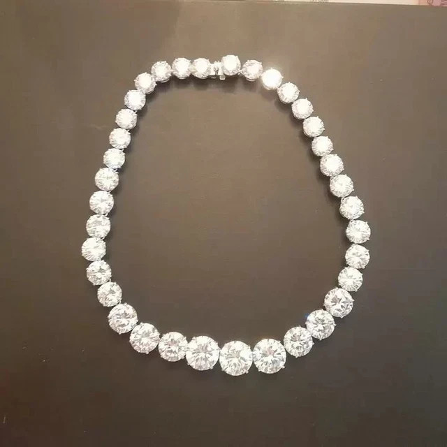 100 Ct Diamond Real Moissanite Sapphire Necklace 14k White Gold Finish 18 Inch
