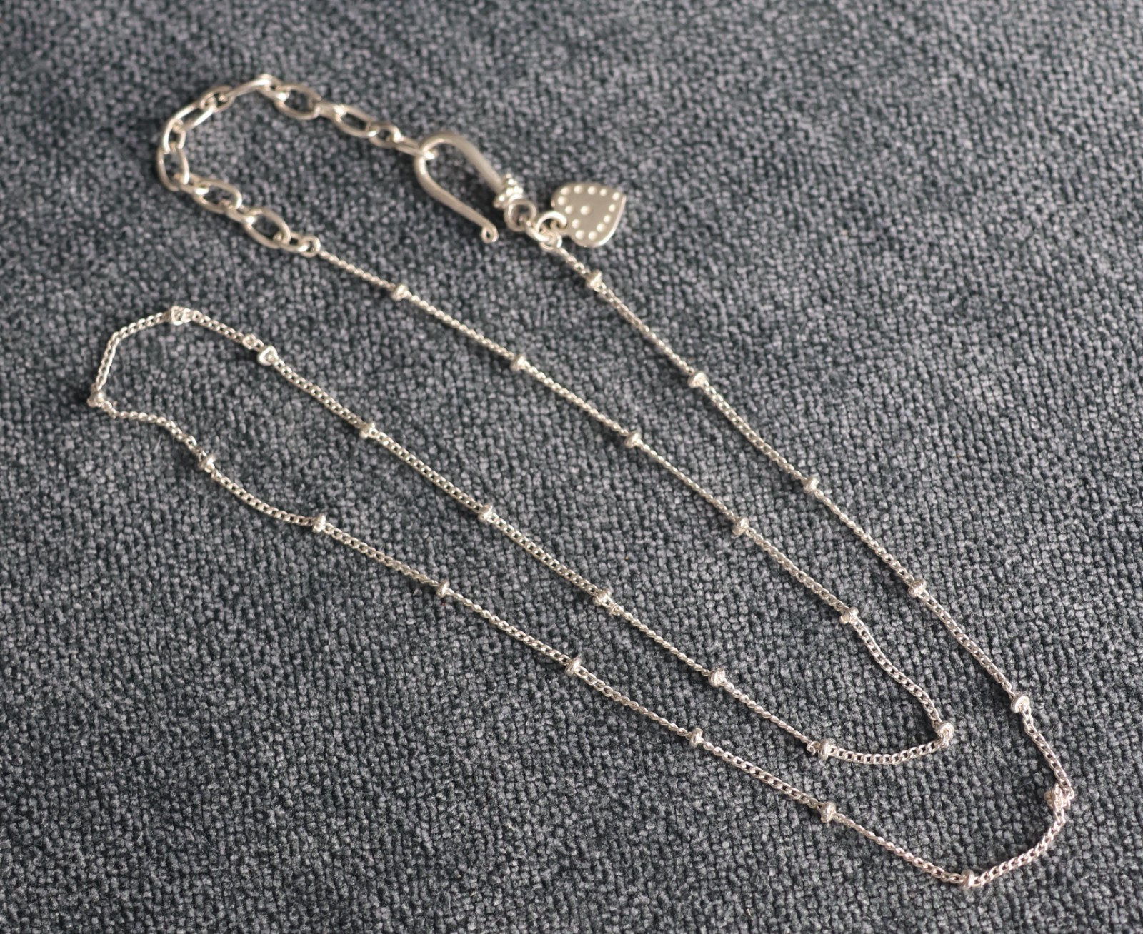 925 Sterling Silver 18″ Station Necklace w/ Heart and Shepherd’s Hook Closure