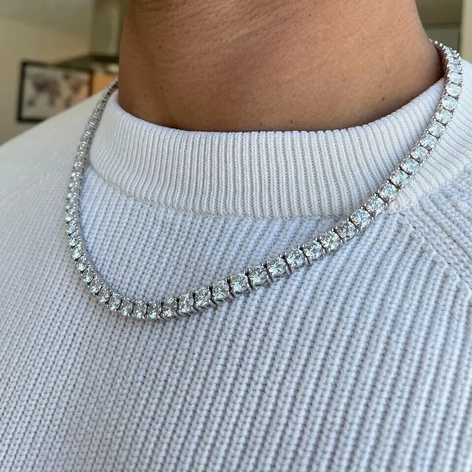 52 CT D-F/VS Lab Grown Diamond Round Diamond Tennis Necklace 14K White Gold 20”
