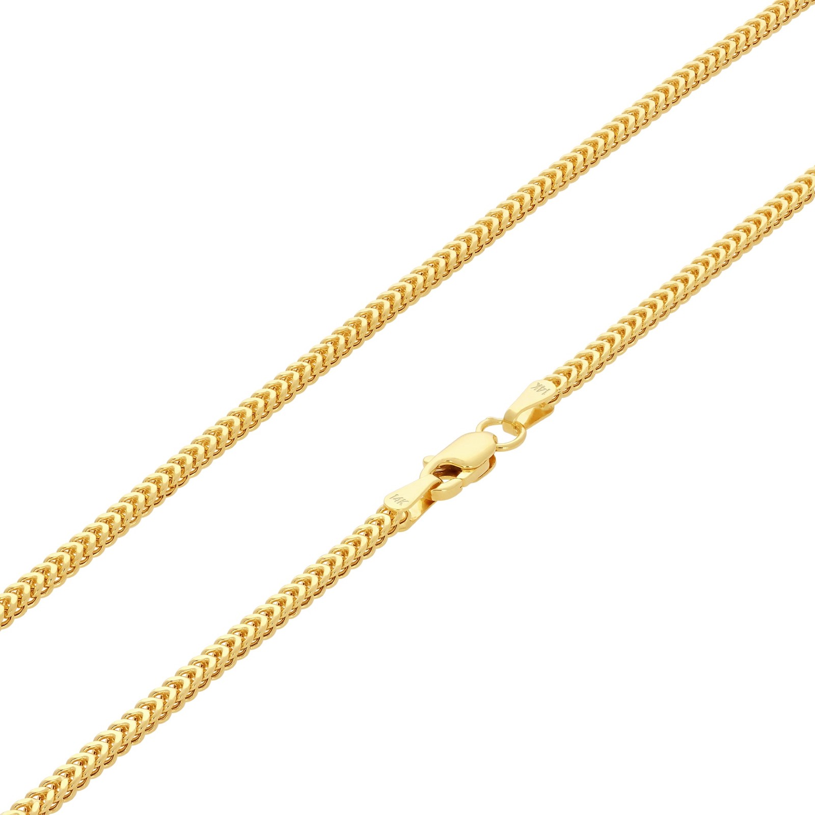 14K Yellow Gold Womens 1.5mm Franco Square Box Foxtail Wheat Necklace Chain 18″