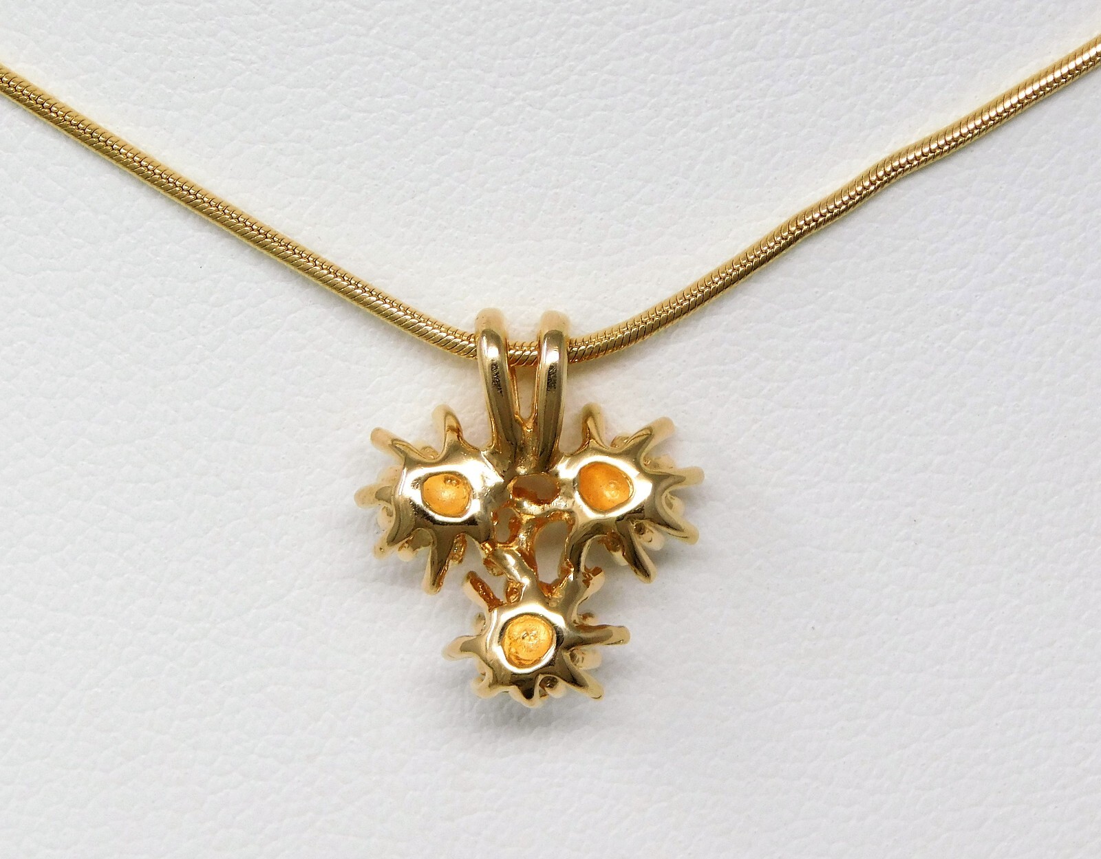 14 kt Gold 3 Stone Diamond Floral Motif Snake Chain Choker Necklace 16″ B4291