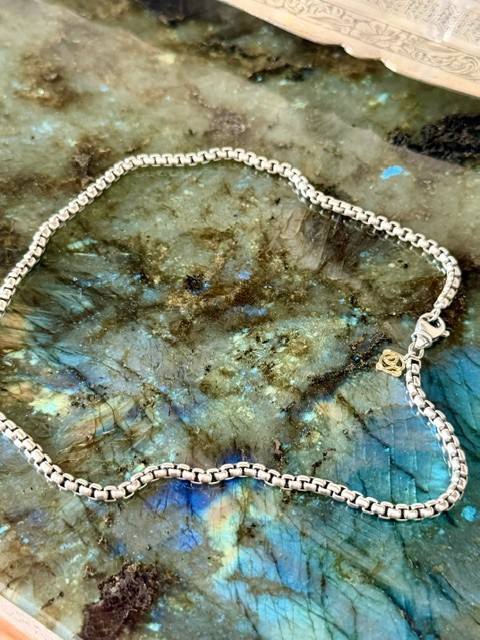 David Yurman Sterling Silver Rounded Box Chain Choker Necklace