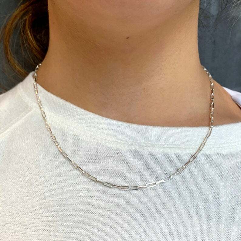 3MM Solid 925 Sterling Silver Italian Paperclip Rolo Chain Necklace Italy 7″-30″