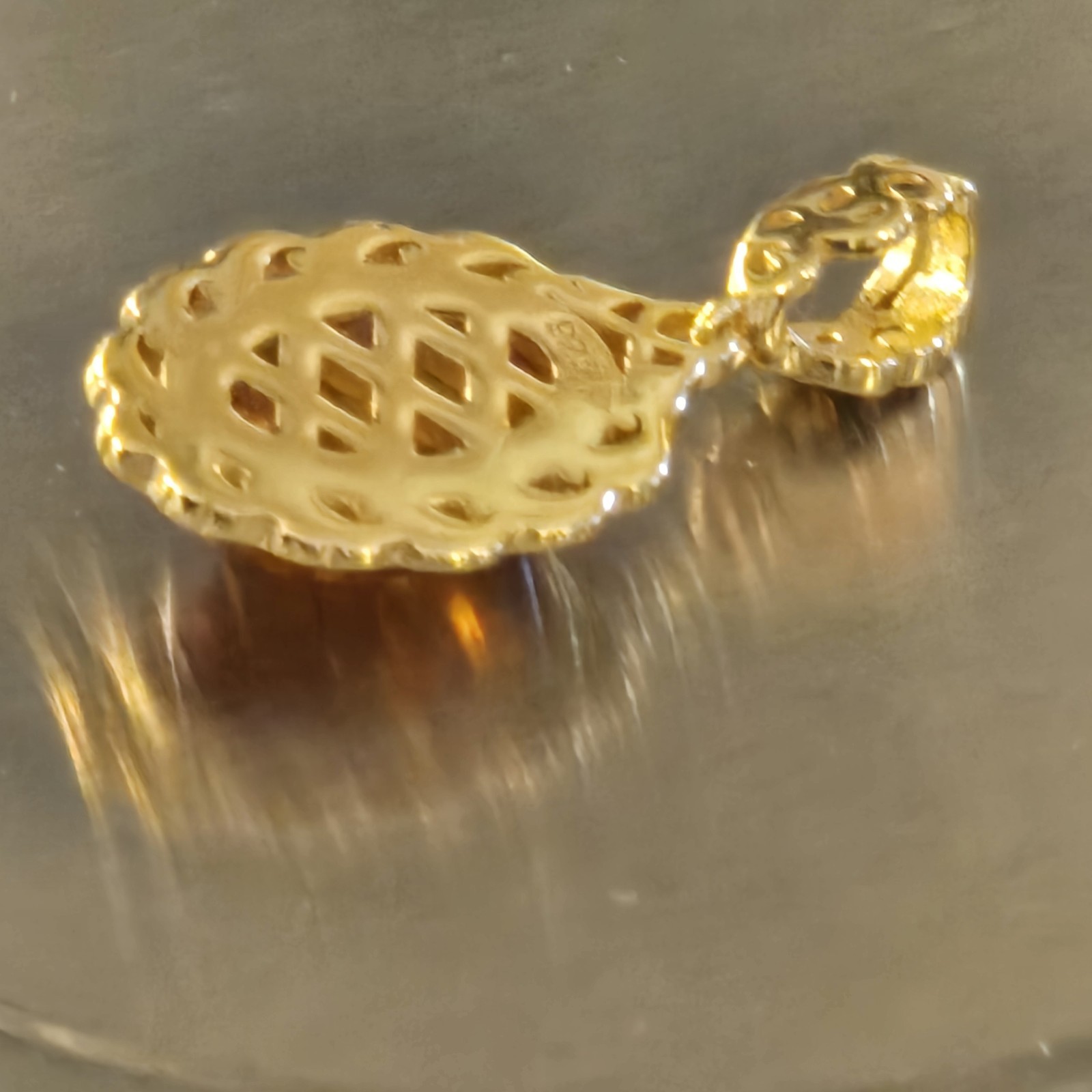 Baltic Amber Stone Pendant Open Scrollwork Vermeil ( Stamp 925) Signed 3.4 Grams