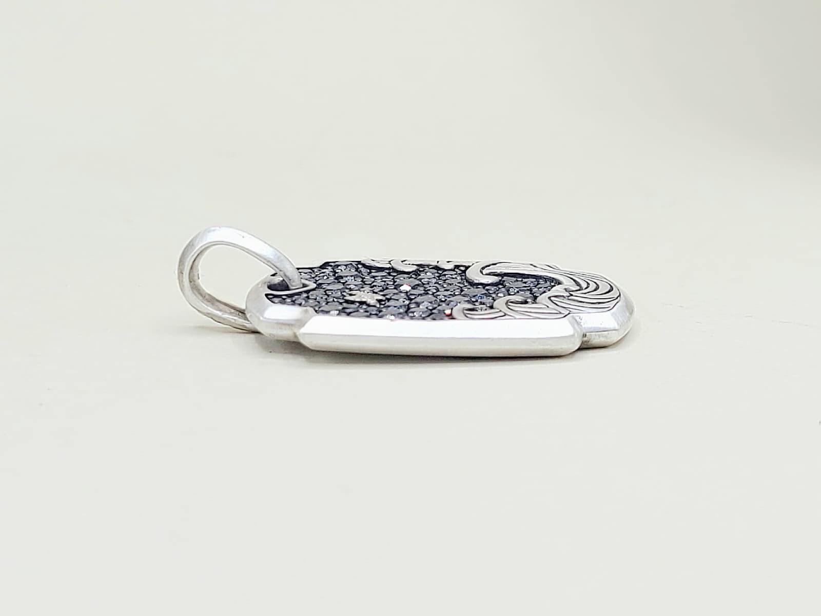 David Yurman Waves Tag Pendant With Pave Black Diamonds In Sterling Silver