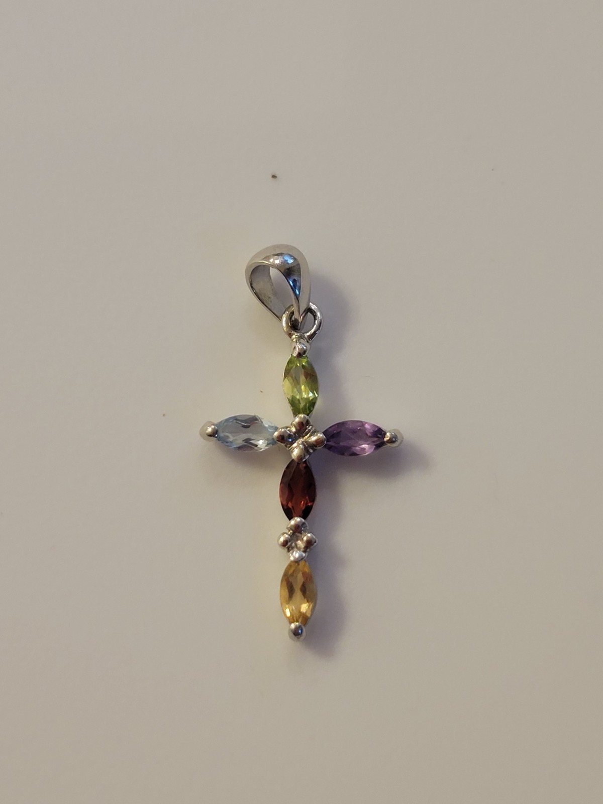 Sterling Silver Multicolor Assorted Gemstone Cross Pendant Marked 925