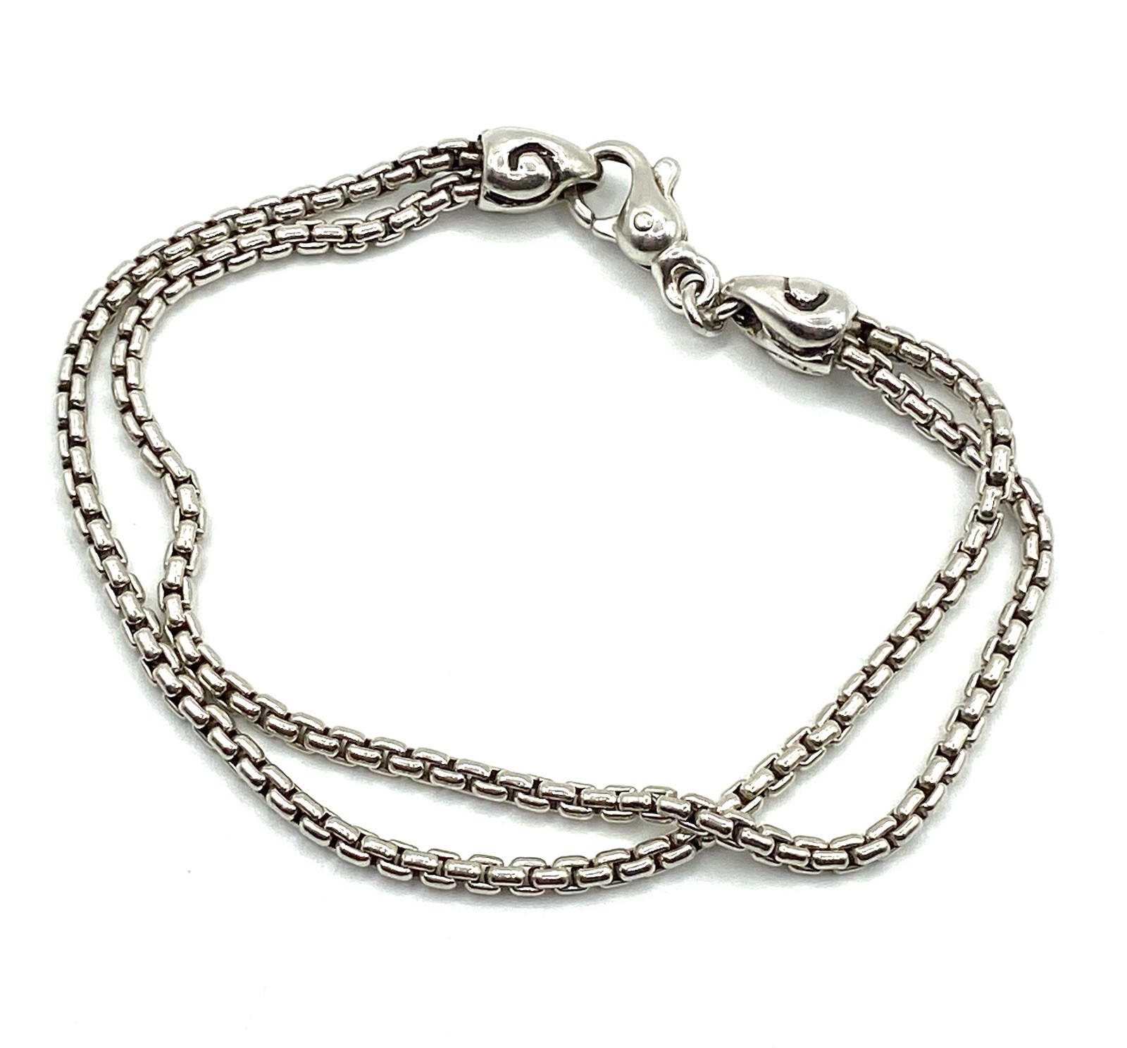 Sterling Silver / 925 Double Strand Box Chain Bracelet 7.5” Long