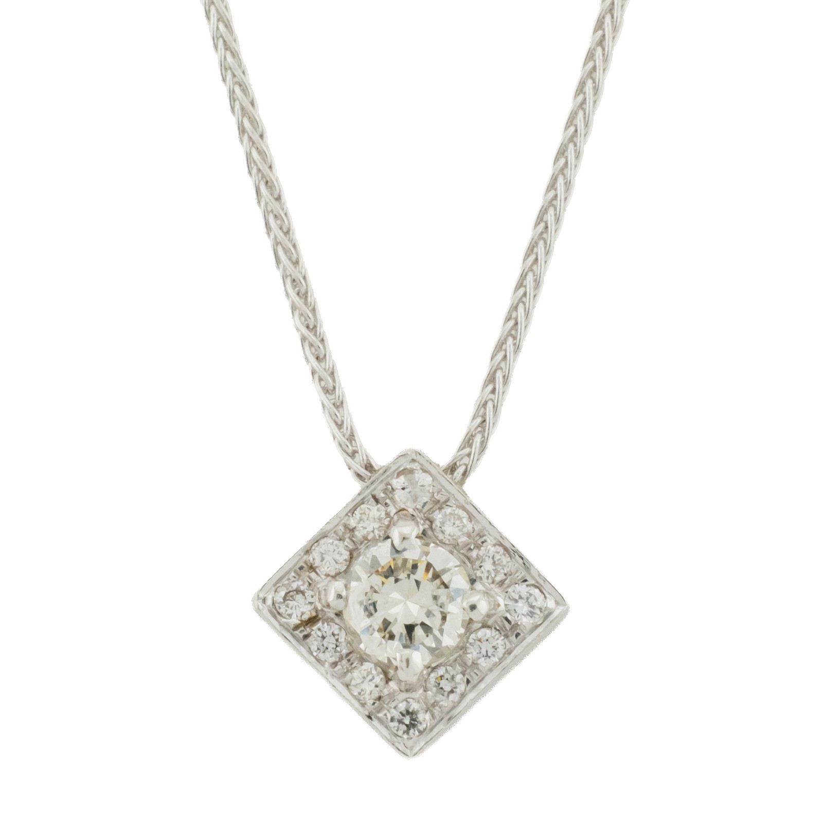 0.30ctw Round Brilliant Diamond & Diamond Accented Pendant on 16″ Chain in 18KWG