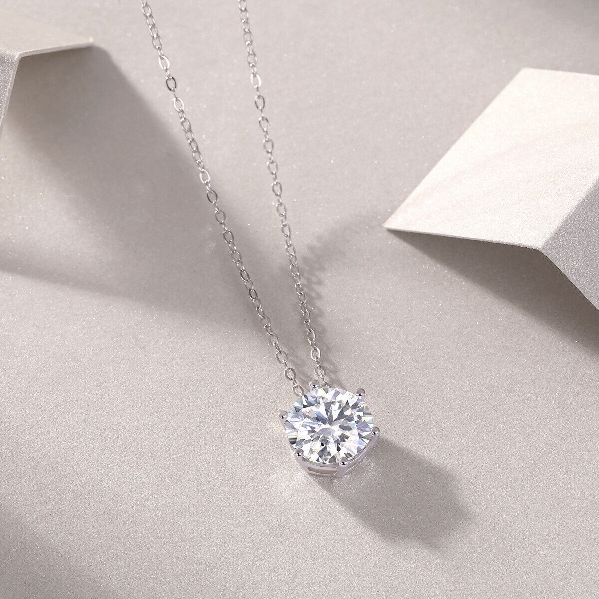 Round Cut Solitaire Shine Moissanite Pendant Rolo Necklace 925 Sterling Silver