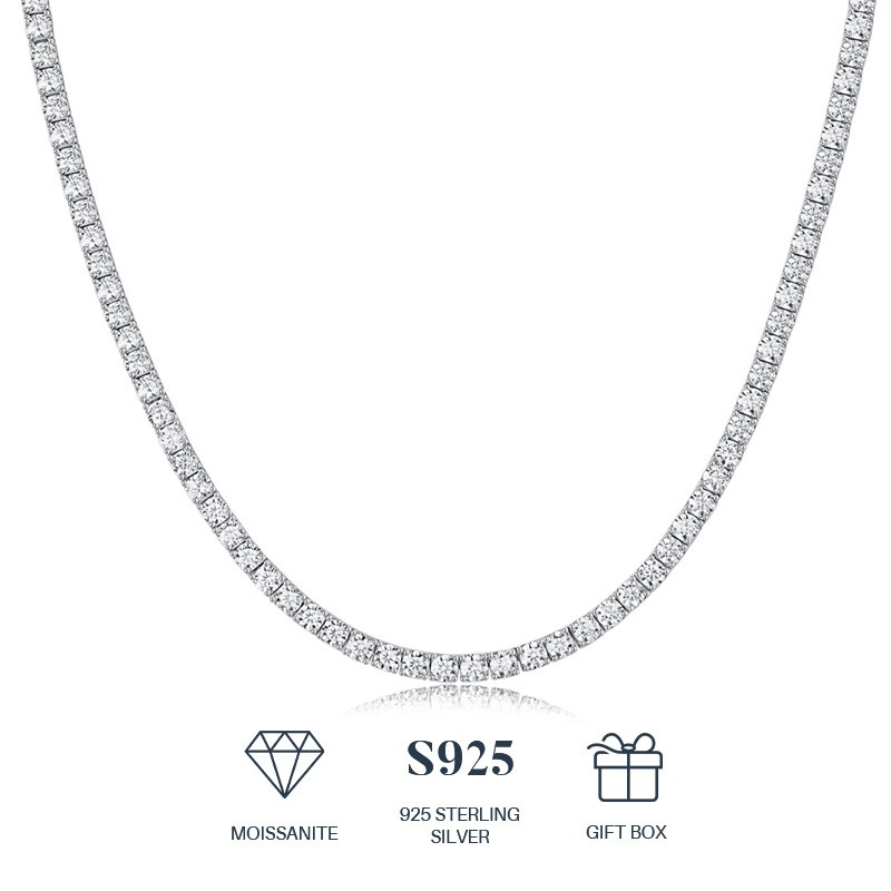 2-5mm Round Cut Moissanite Tennis Chain S925 Sterling Silver Necklace Bracelet