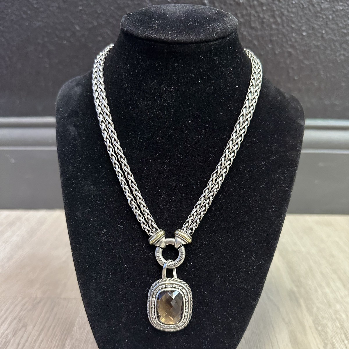 David Yurman Sterling & 18k Smoky Quartz & Diamond Albion Necklace (PAP007268)