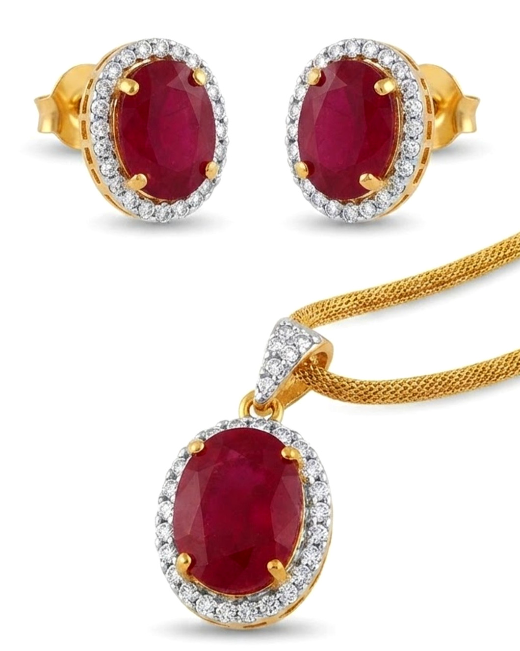 1.18ct Natural round diamond 14k BIS Hallmarked yellow gold Ruby Pendant Set