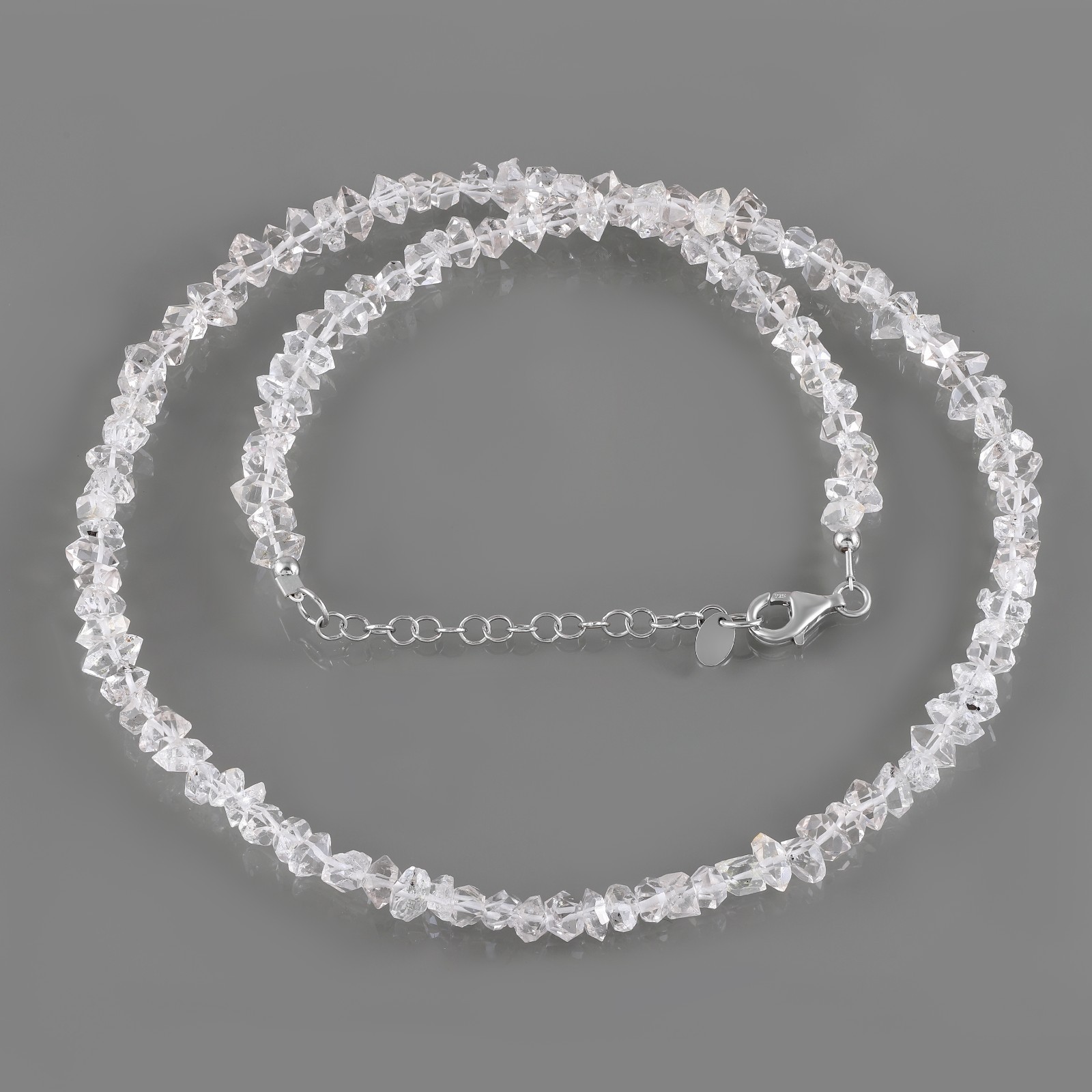100%Natural Herkimer Diamond Stone Beaded Handmade Necklace 925 Silver