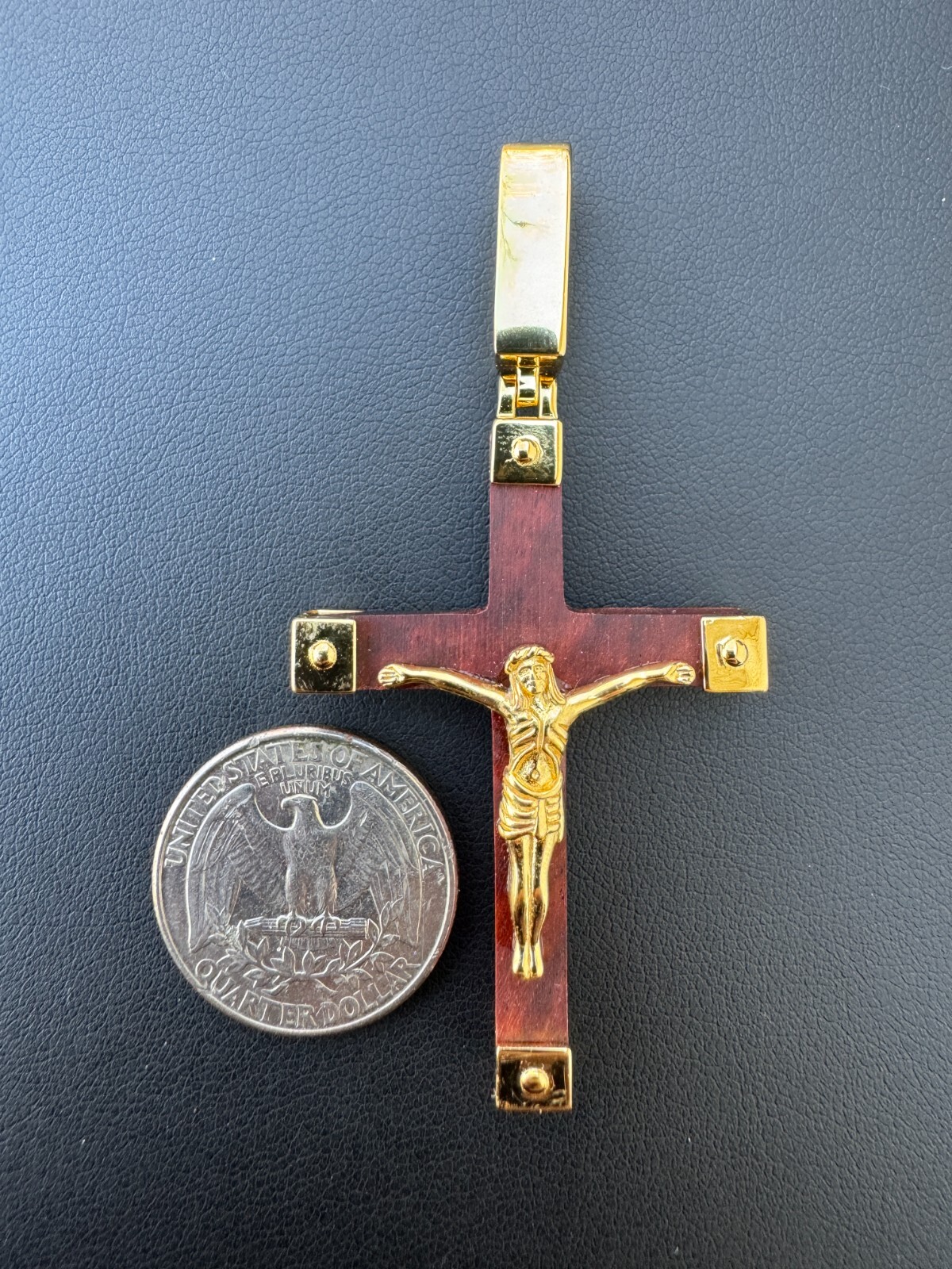 Plain Real 925 Silver & Natural Wood Jesus Cross Pendant Necklace ITALY Handmade