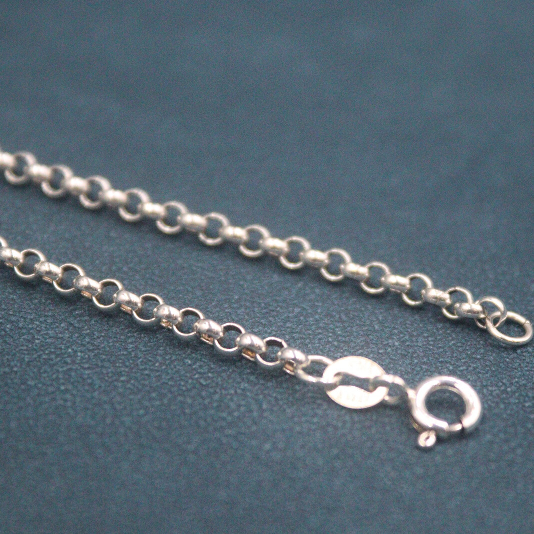 Real S925 Sterling Silver Chain For Men Women 3mm Rolo Link Necklace 20inch L