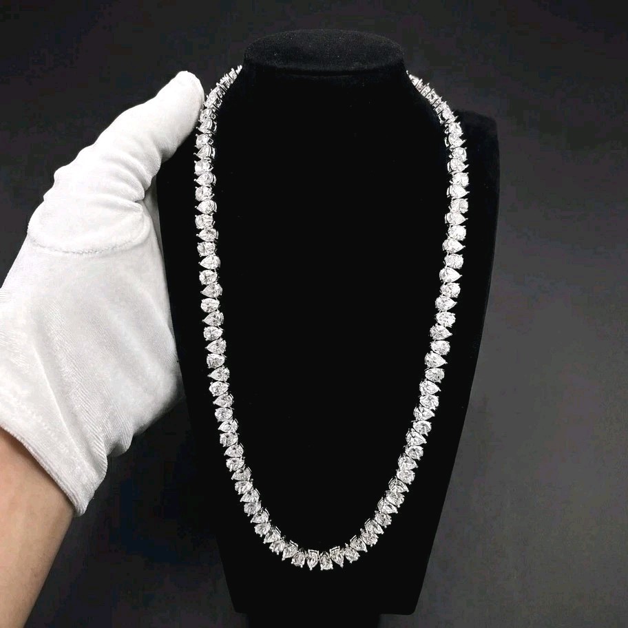 Certified Treated Gorgeous White Diamond Tennis Necklace,925 Silver- Great Shine