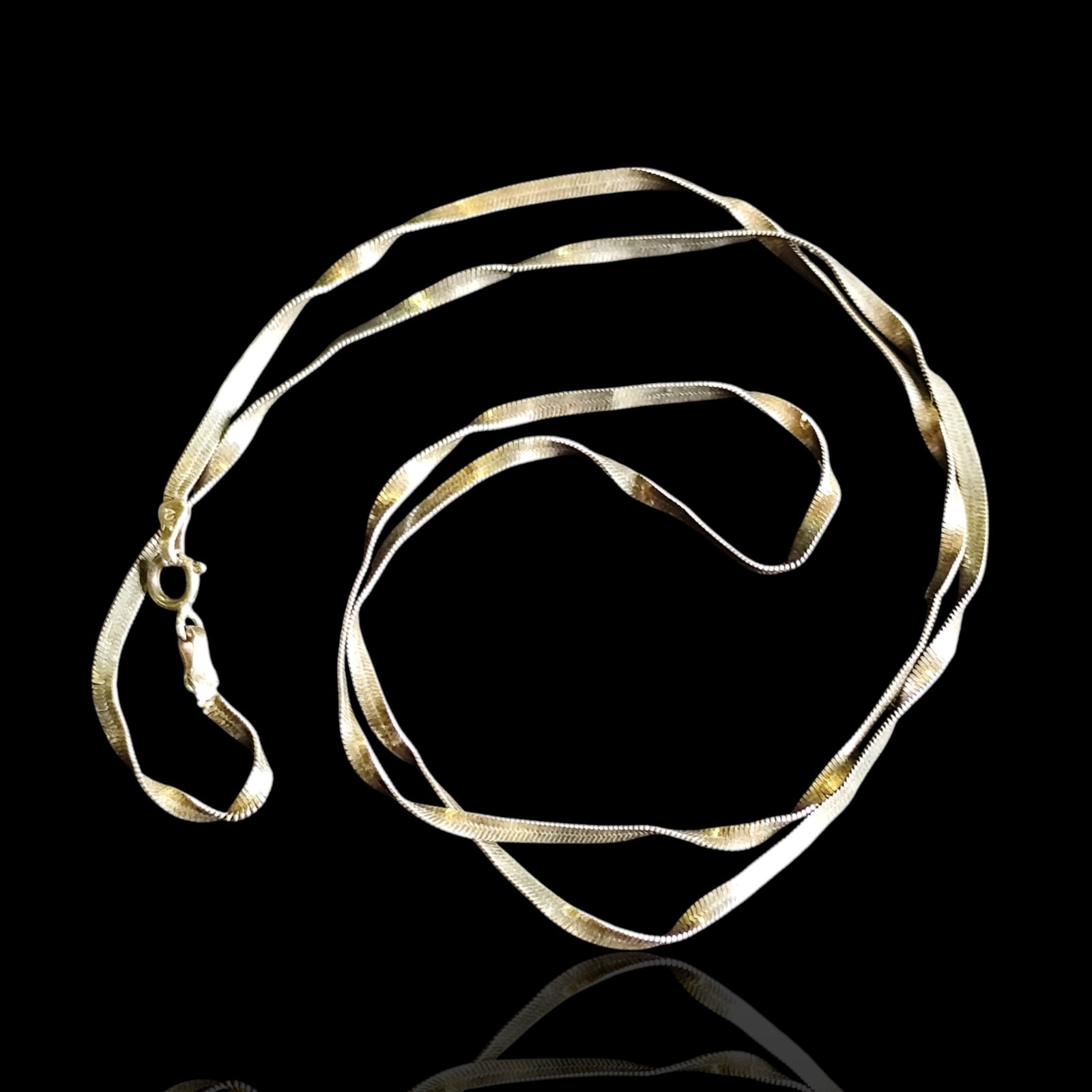 Vintage Sterling Silver 925 Herringbone Ribbon Twist Chain 21in