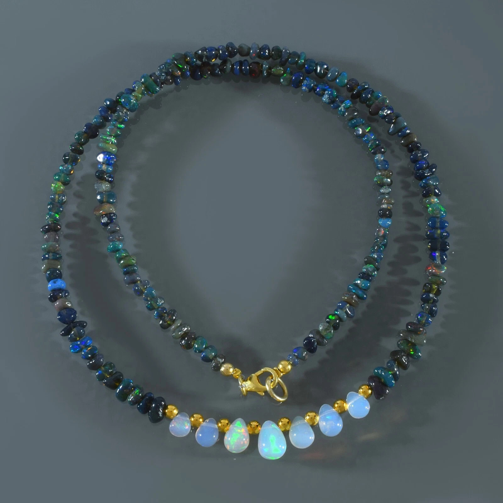 Natural Welo Fire Black Opal Nuggets Beads Necklace 925 Silver Handmade Chain