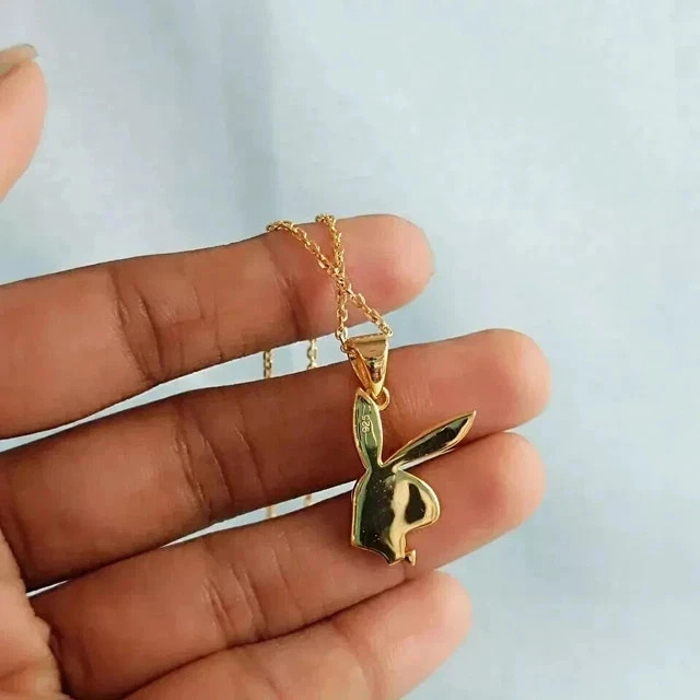 Moissanite 0.20Ct Round Cut Playboy Bunny Pendant 14K Yellow Gold Plated Silver