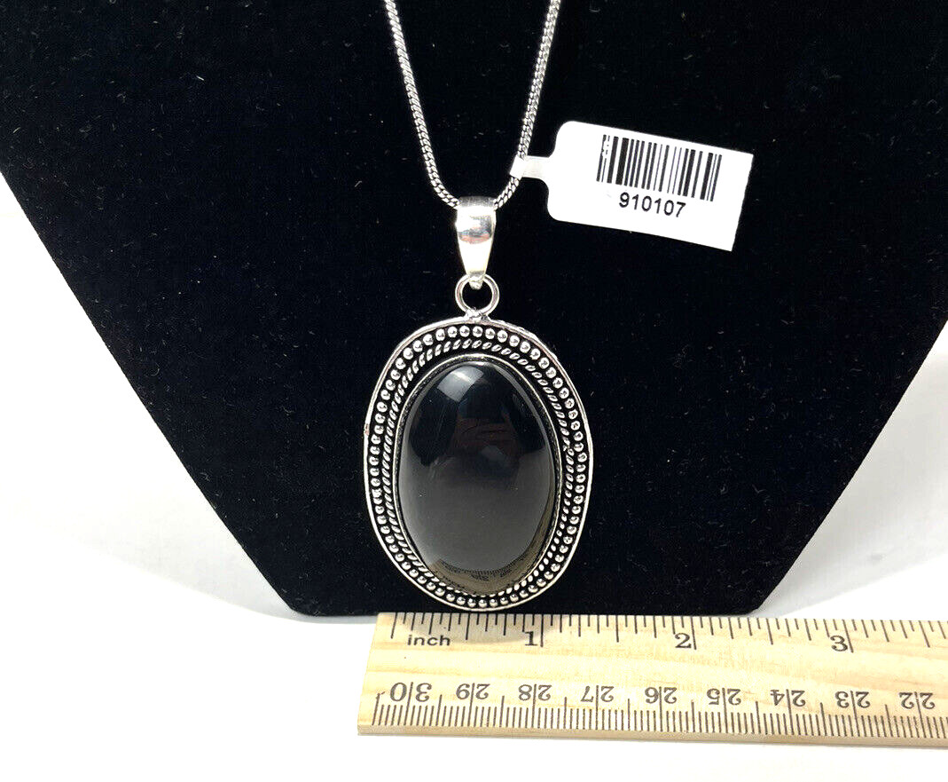Black Onyx Ring Size 6 with Matching Pendant & Chain ~ German Silver
