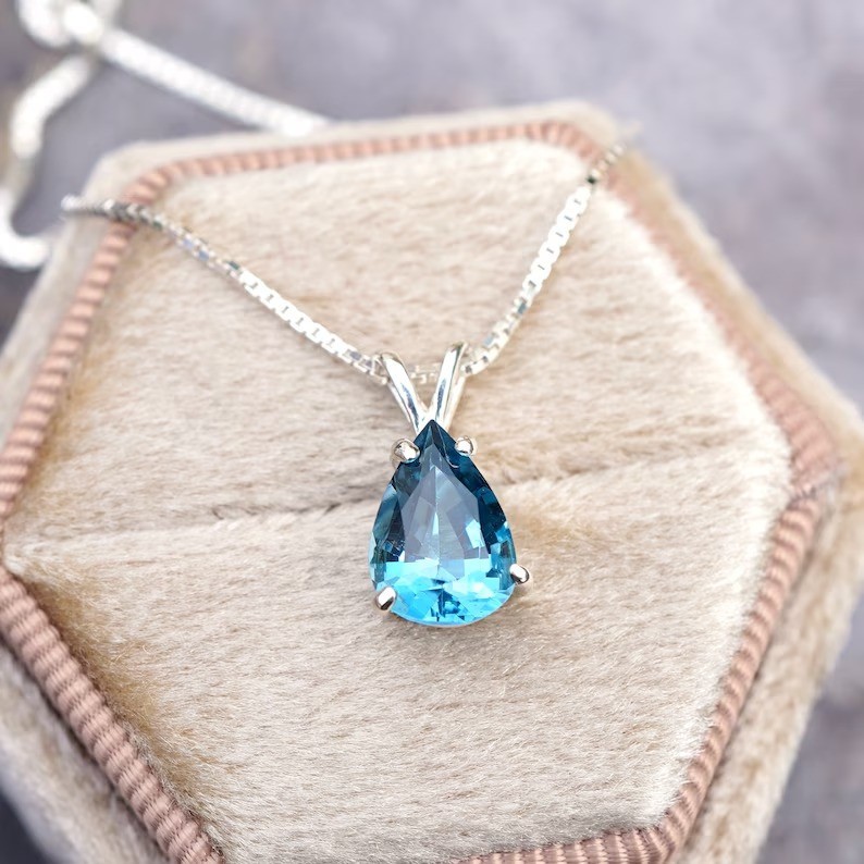 Natural London Blue Topaz Pendant 925 Silver Pendant 16″ Chain Necklace Gift