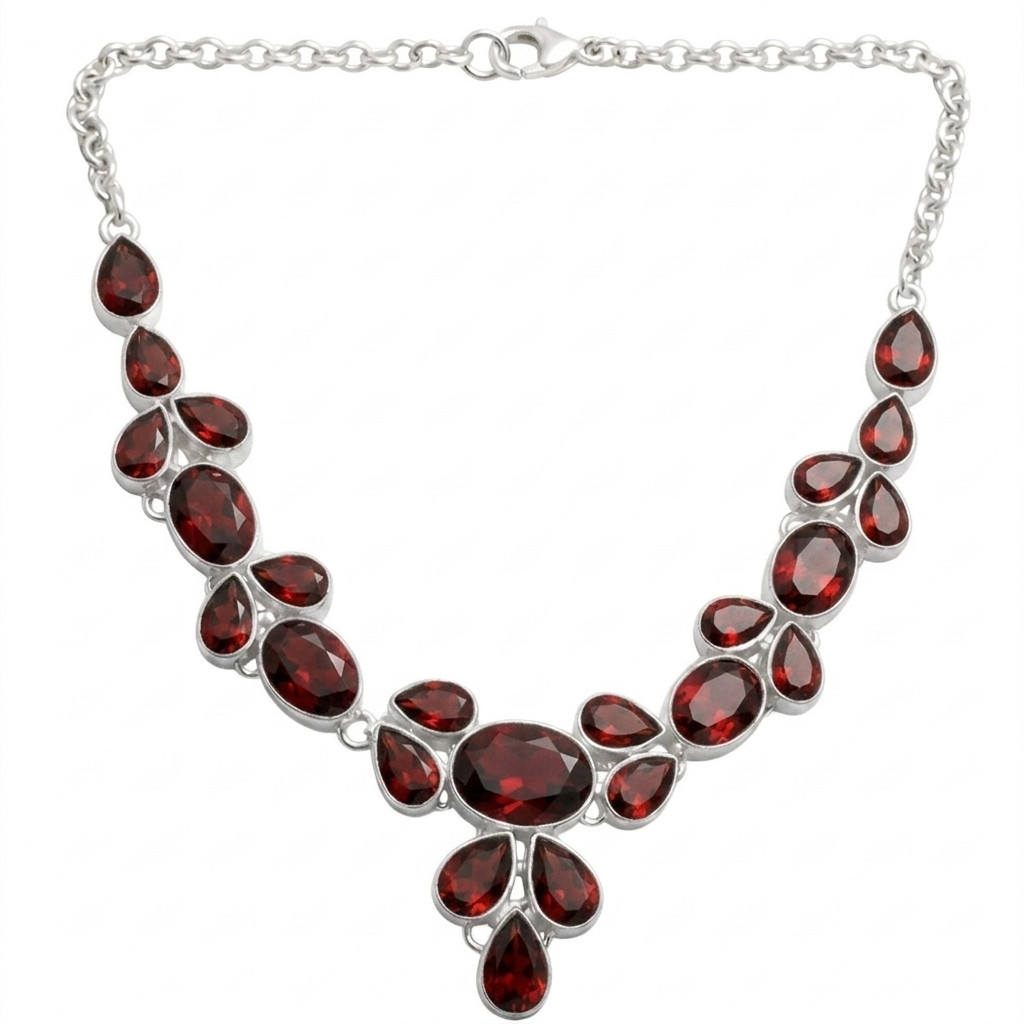 Red Garnet Gemstone 925 Sterling Silver Jewelry Necklace Size-17-18″