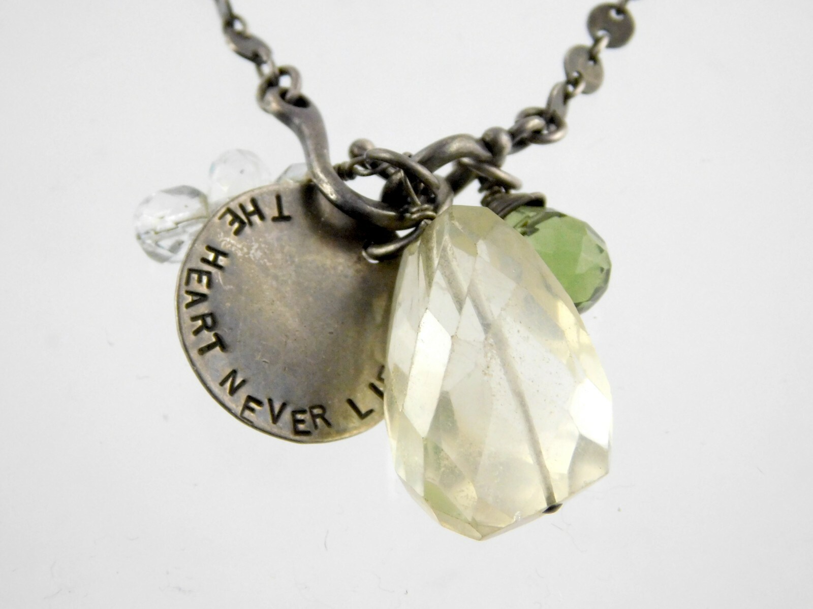 Silvertone Metal The Heart Never Lies Charm Pendant Necklace Hook Clasp 19 Inch