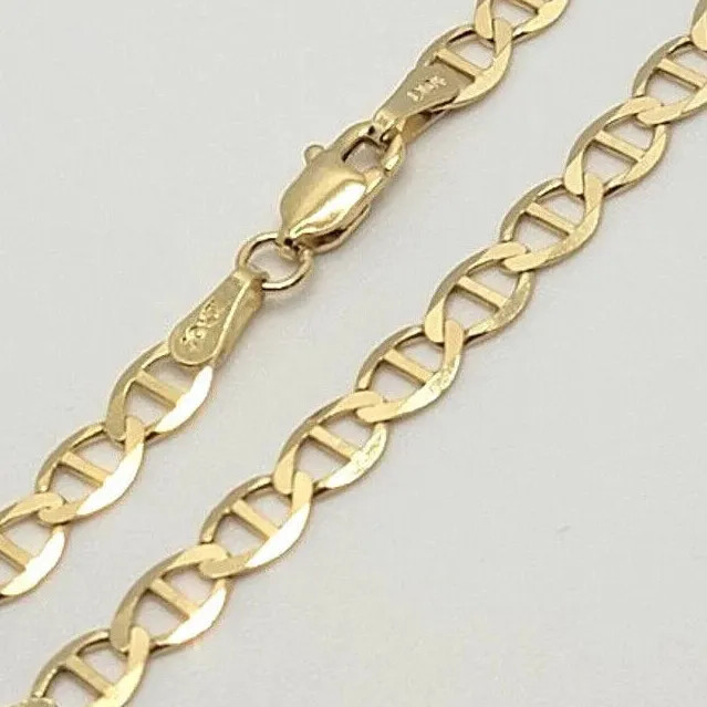 10K Solid Yellow Gold Mariner Link Chain Bracelet Necklace 3.2mm~6mm Size 7″~26″