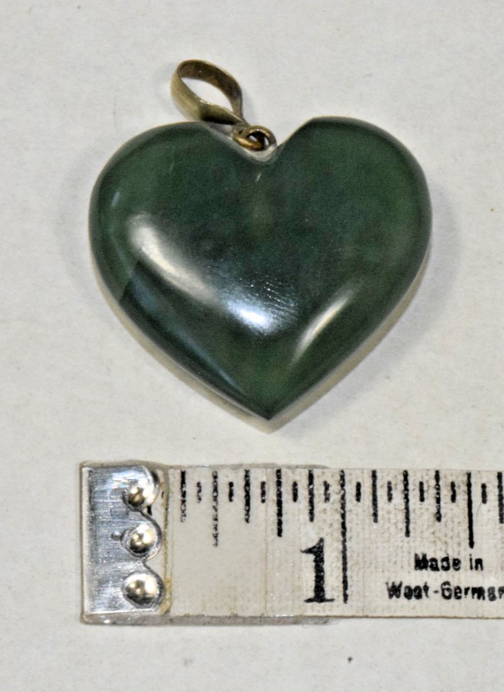 Natural Green Nephrite Jade Puffy Heart Necklace Pendant 1.5 Inch